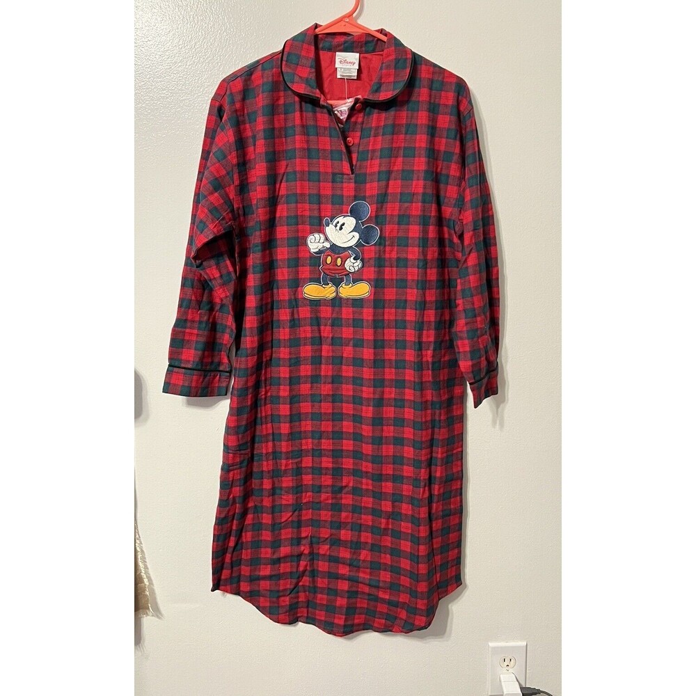 Vintage‎ Disney Store Plaid Flannel Pjs Mickey Mouse Nightgown Womens Small NWT - Picture 2 of 9